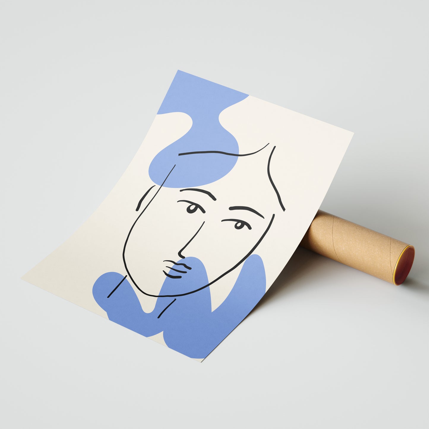 Minimalist Face Line Art – Blue Abstract Accents
