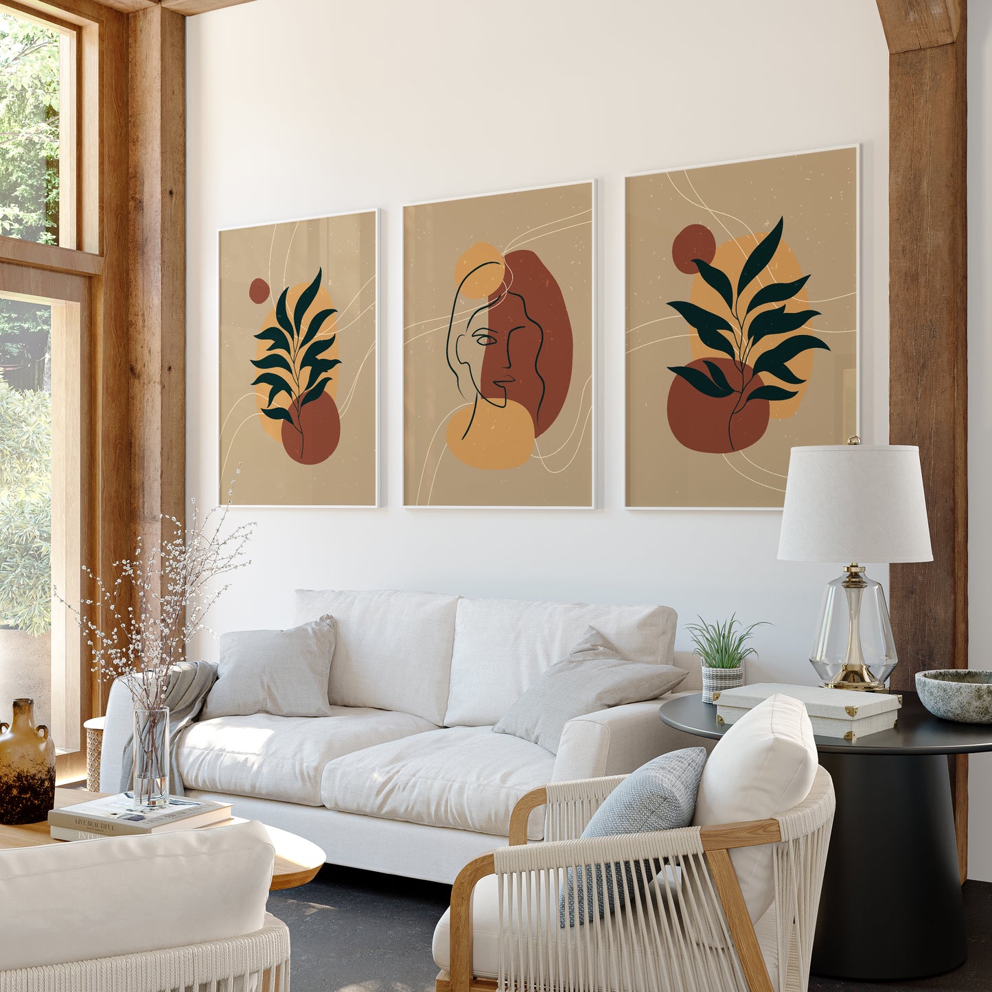 Organic Soul: A Curated Set of 3 Abstract Botanical & Line Art Prints