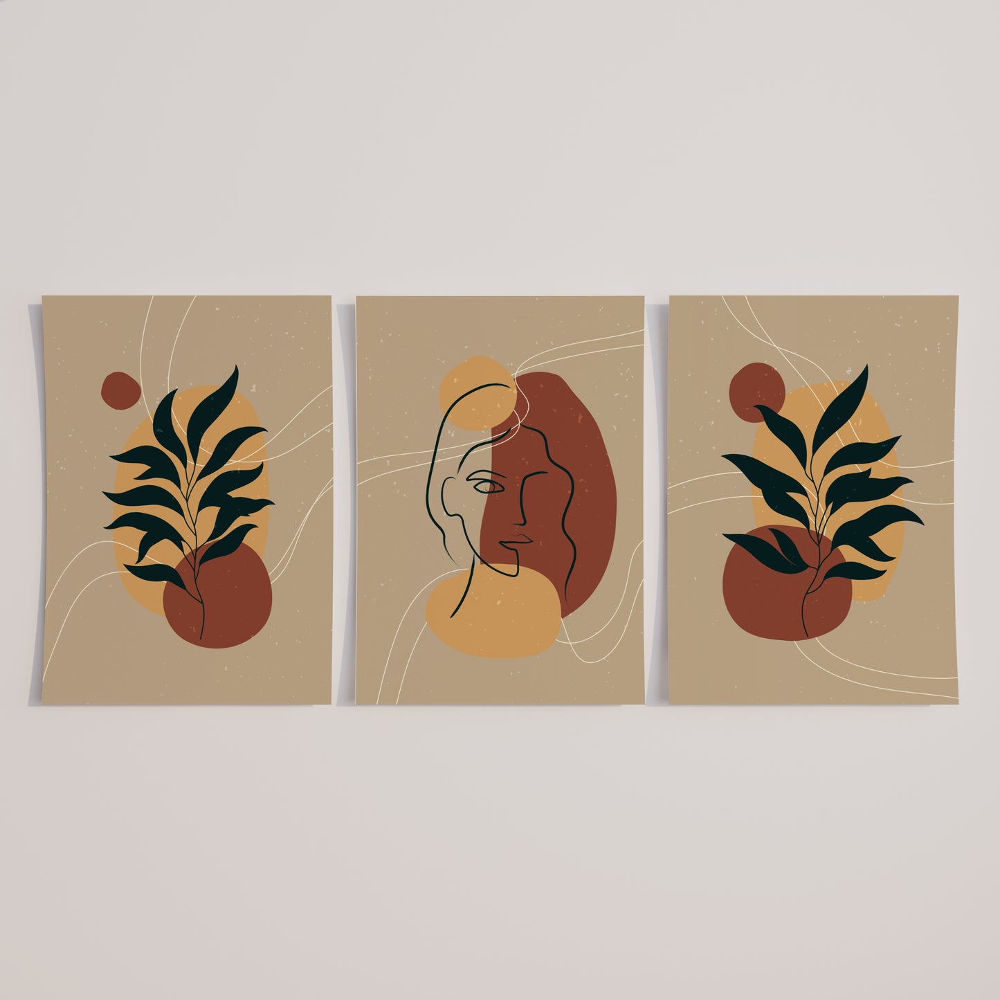 Organic Soul: A Curated Set of 3 Abstract Botanical & Line Art Prints