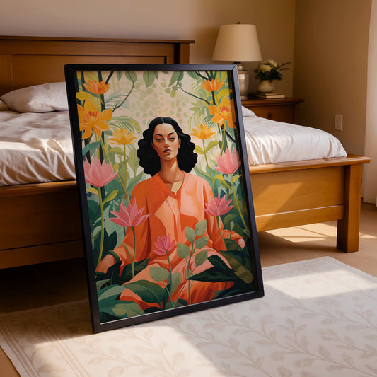 Blossoming Calm – Serene Woman Floral Poster