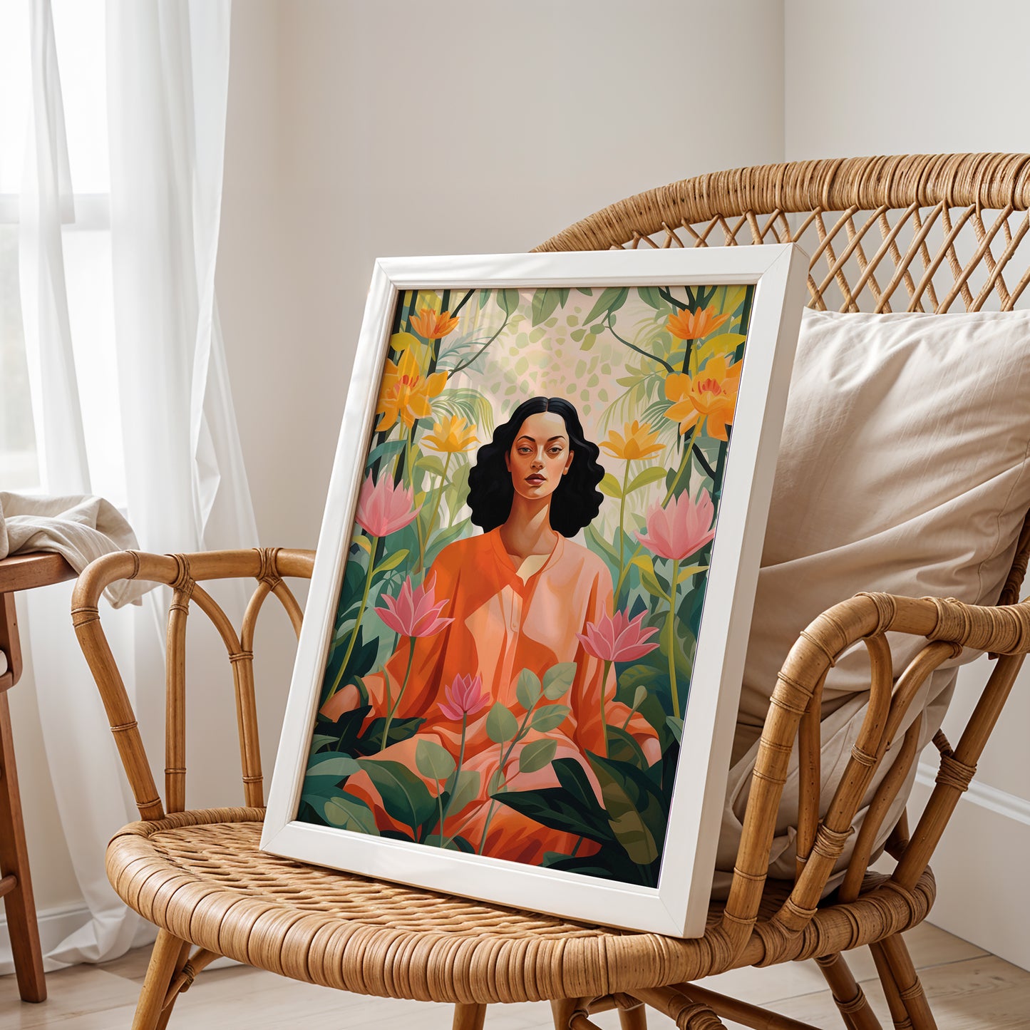 Blossoming Calm – Serene Woman Floral Poster