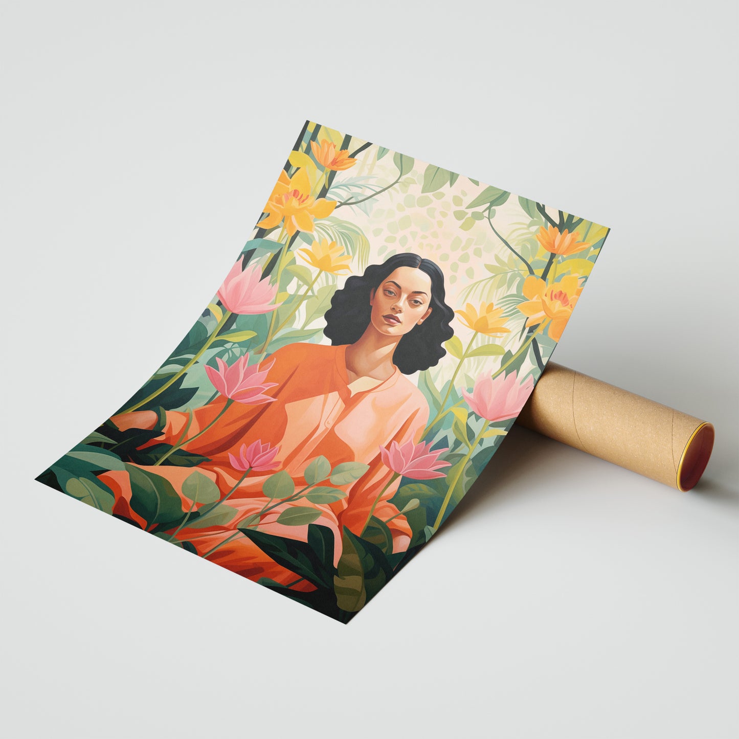 Blossoming Calm – Serene Woman Floral Poster