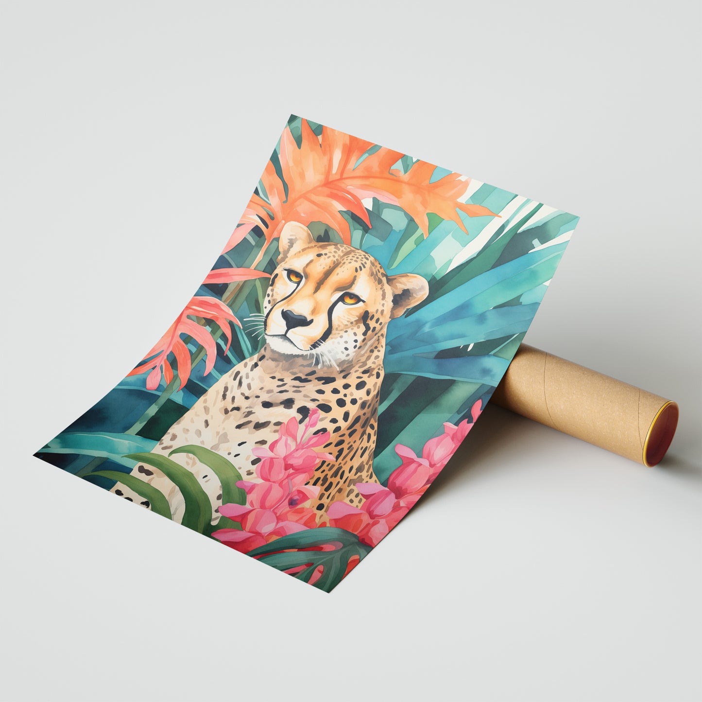 Jungle Majesty – Regal Cheetah Botanical Poster