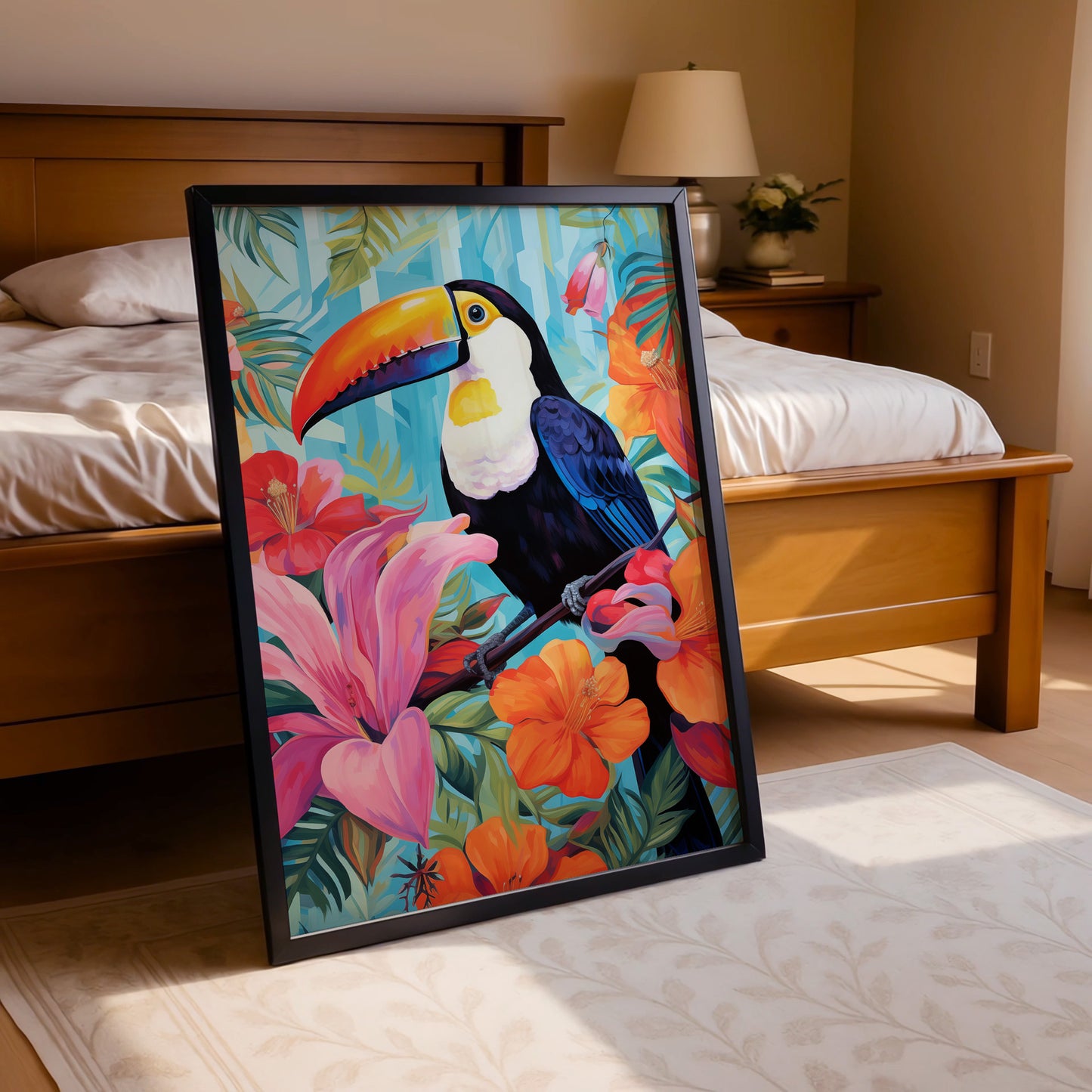 Tropical Toucan with Flowers – Vibrant Jungle Art Print