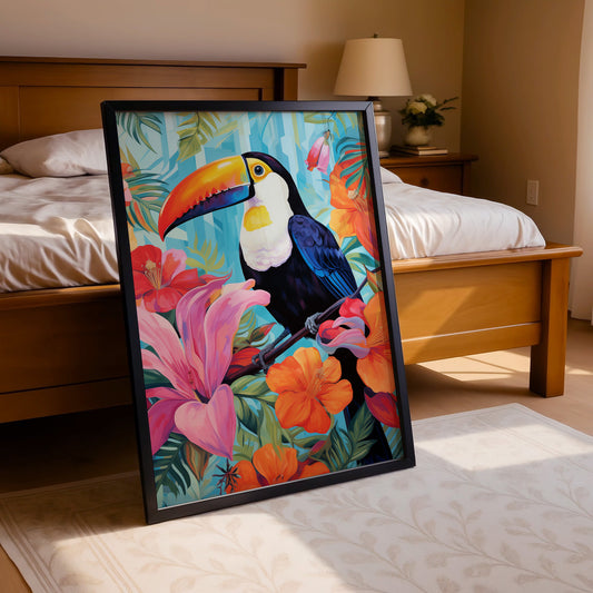 Tropical Toucan with Flowers – Vibrant Jungle Art Print