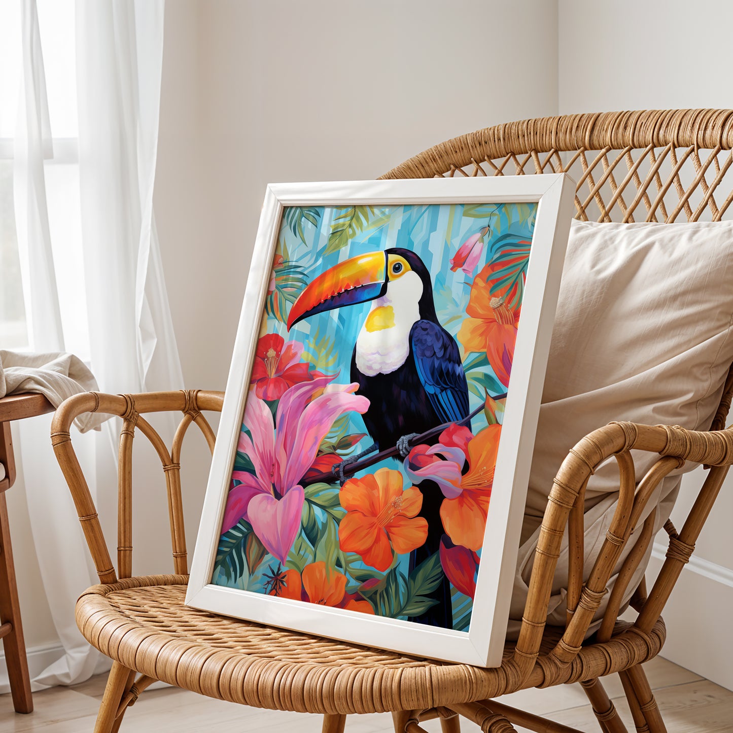 Tropical Toucan with Flowers – Vibrant Jungle Art Print