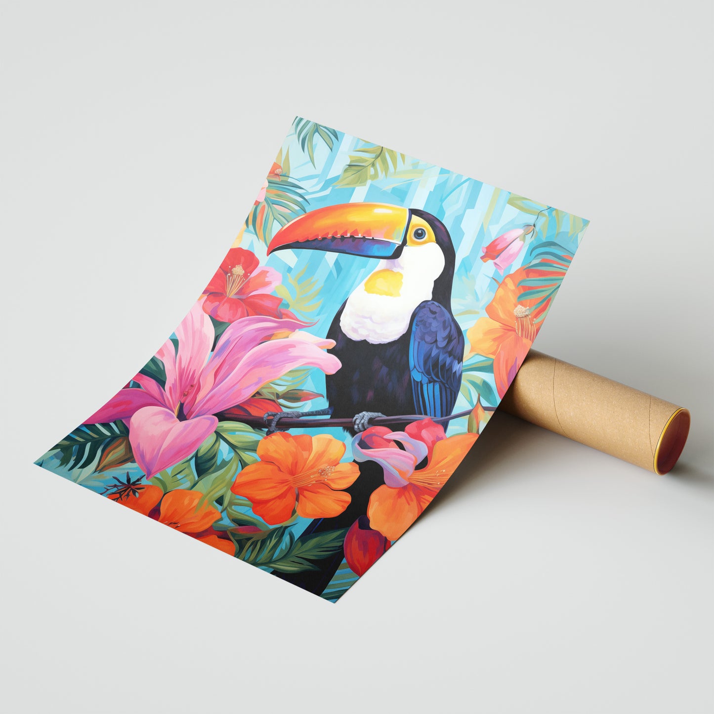 Tropical Toucan with Flowers – Vibrant Jungle Art Print