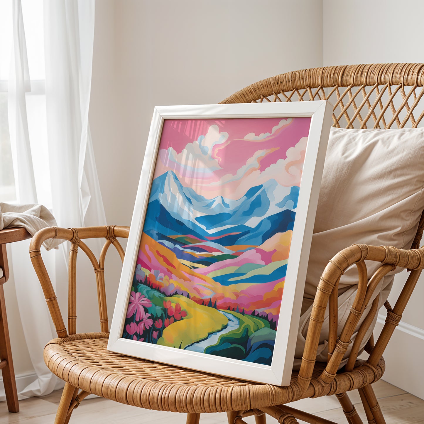 Candy-Colored Valley – Whimsical Alpine Landscape Art