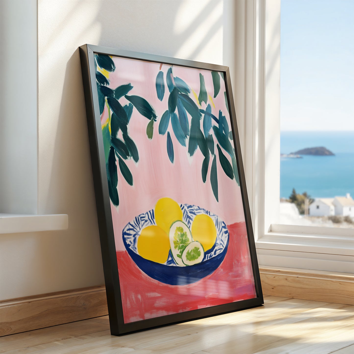 The Blue Bowl - Post-Impressionist Lemon Still Life Print