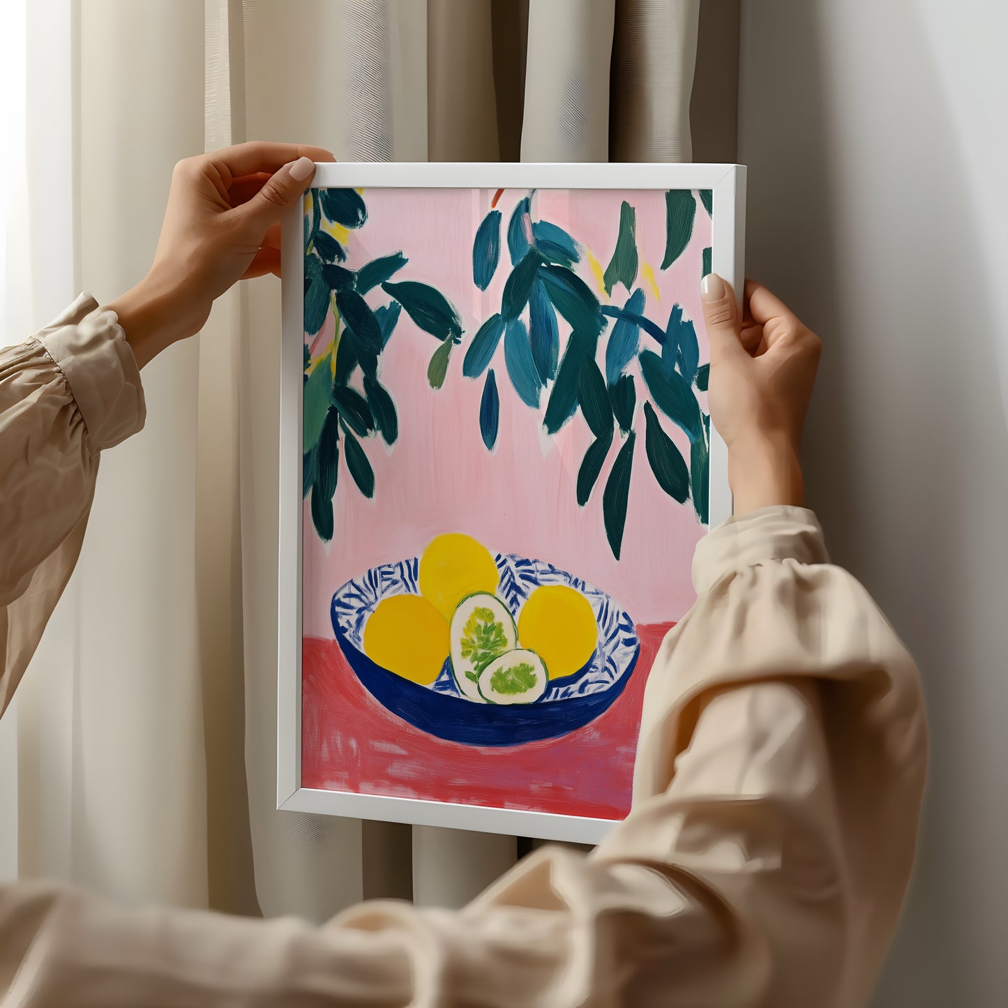 The Blue Bowl - Post-Impressionist Lemon Still Life Print