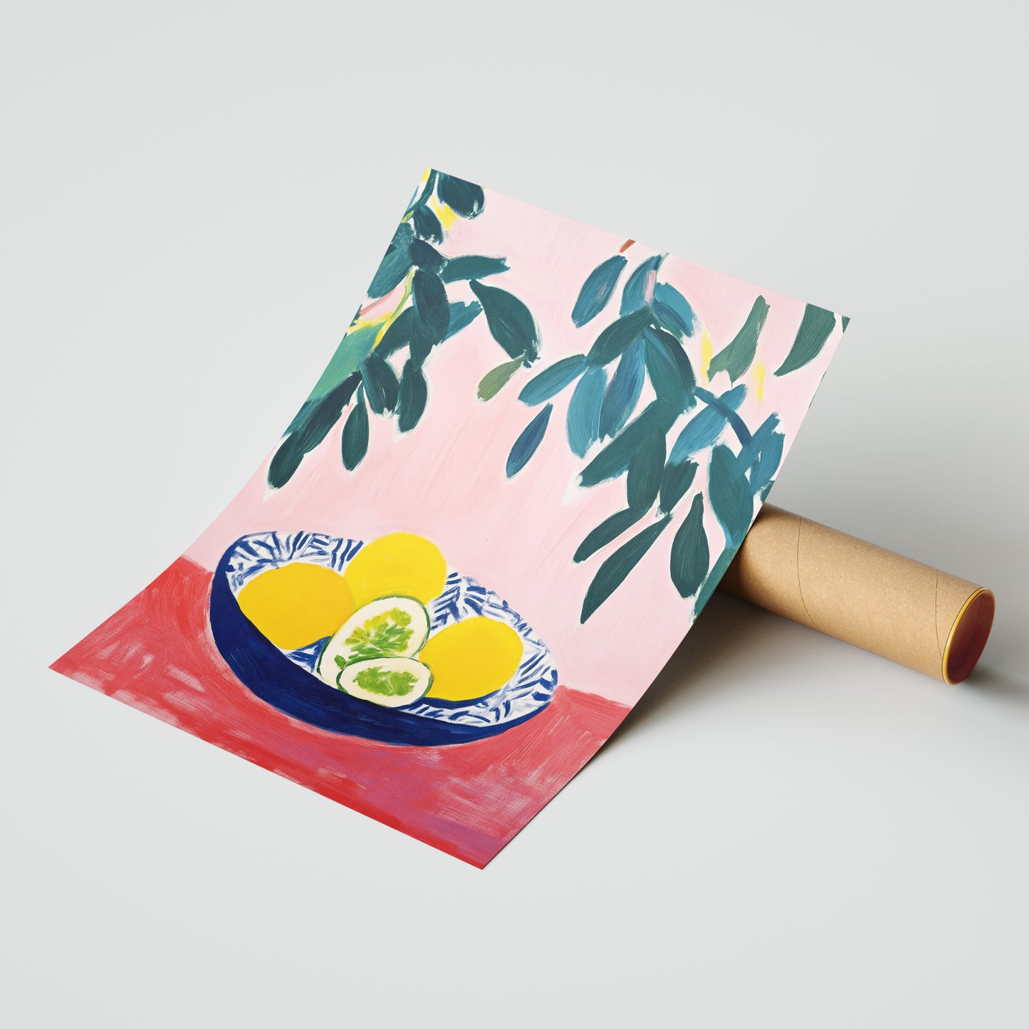 The Blue Bowl - Post-Impressionist Lemon Still Life Print