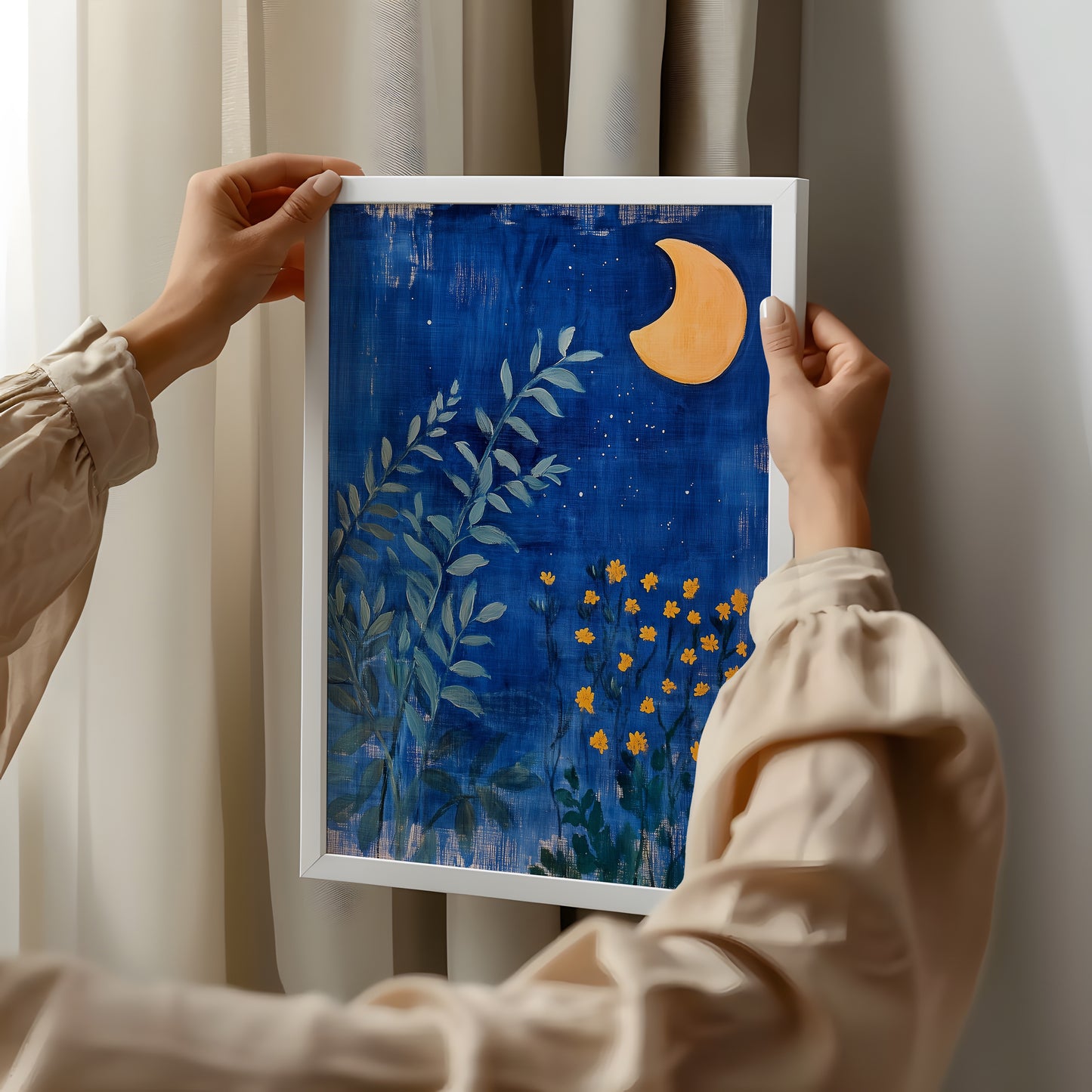 Midnight Meadow - Post-Impressionist Moonlit Garden Poster