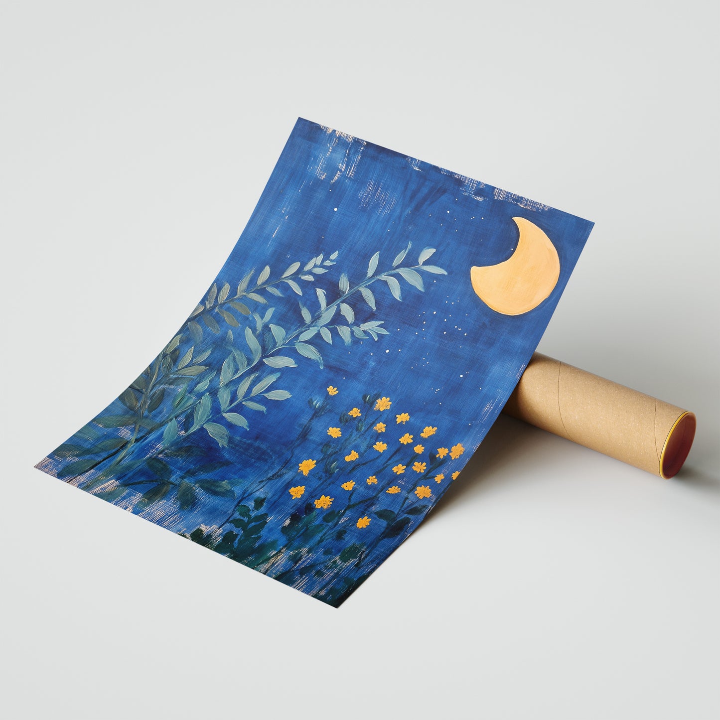 Midnight Meadow - Post-Impressionist Moonlit Garden Poster