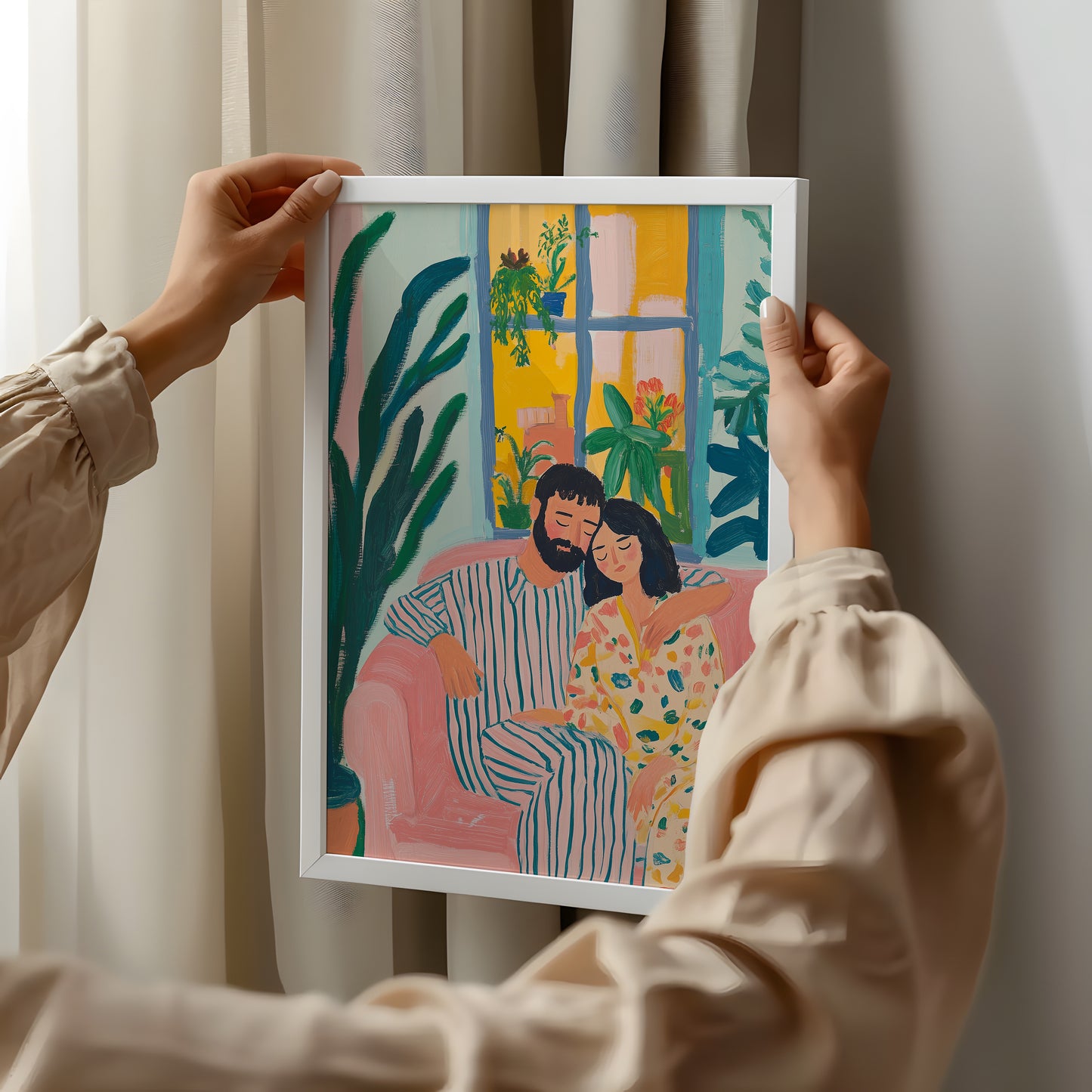 Morning Embrace - Post-Impressionist Couple Poster