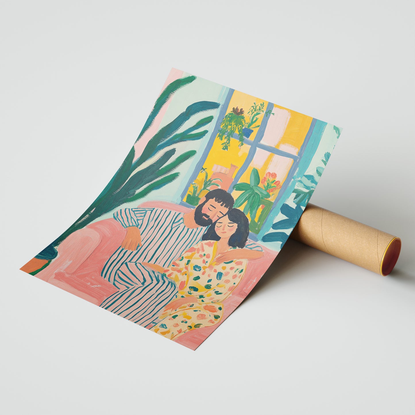 Morning Embrace - Post-Impressionist Couple Poster