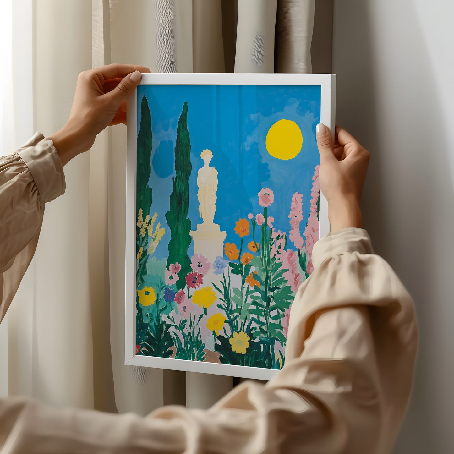 The Sunlit Statue - Post-Impressionist Garden Poster