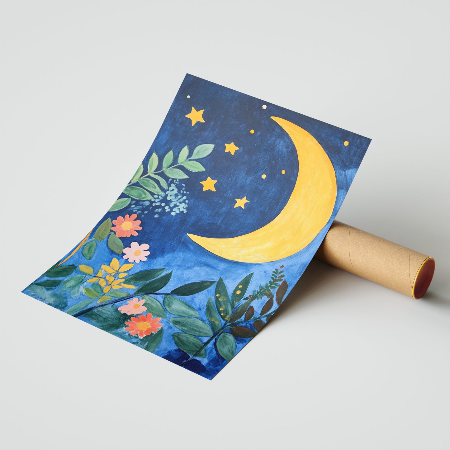 Crescent Moon Garden - Post-Impressionist Night Floral