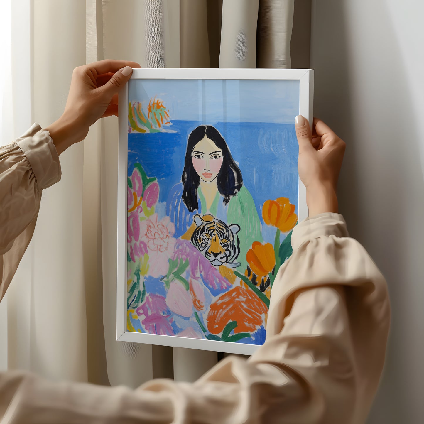 The Tiger's Muse - Post-Impressionist Floral Portrait