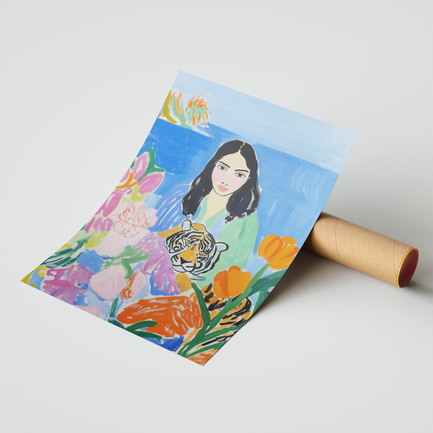 The Tiger's Muse - Post-Impressionist Floral Portrait