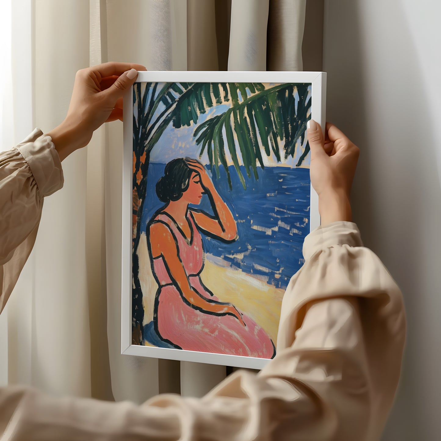 Shoreline Contemplation - Post-Impressionist Figure Poster