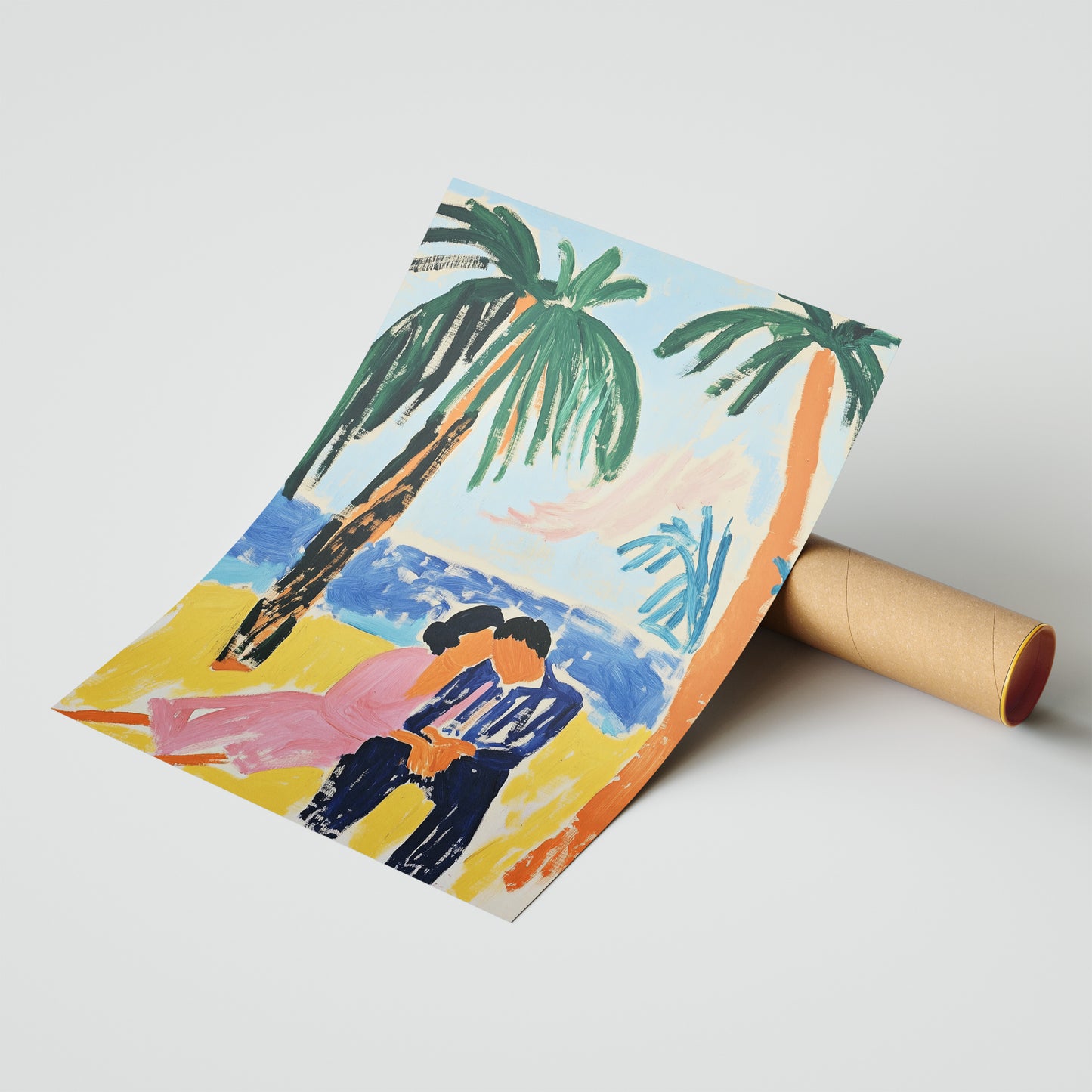 Seaside Embrace - Post-Impressionist Couple Poster