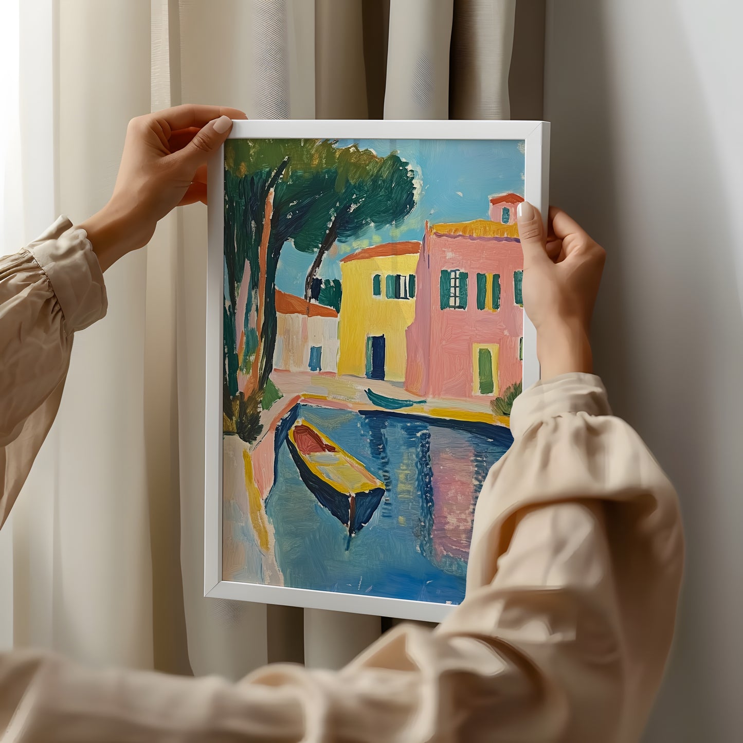 The Yellow Boat - Post-Impressionist Canal Scene Poster