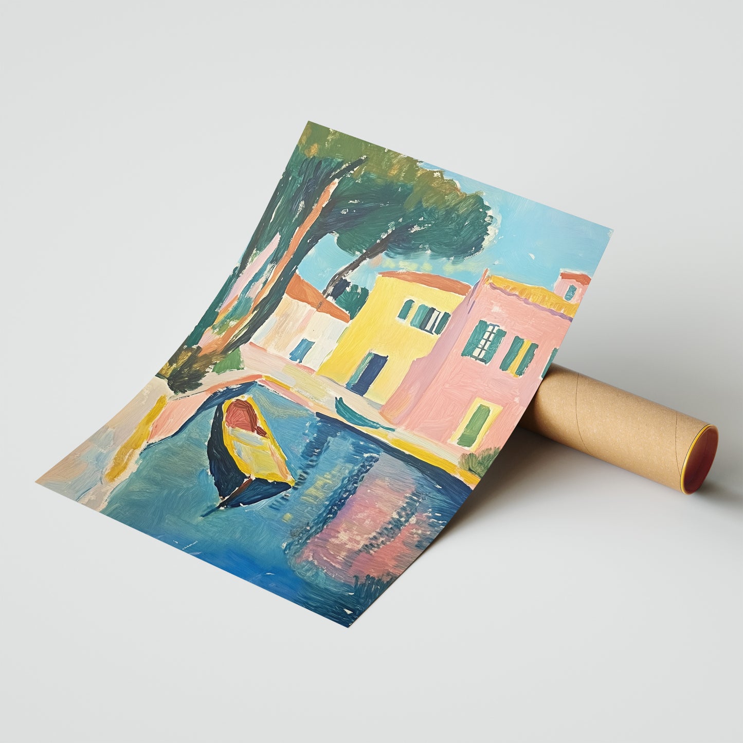The Yellow Boat - Post-Impressionist Canal Scene Poster