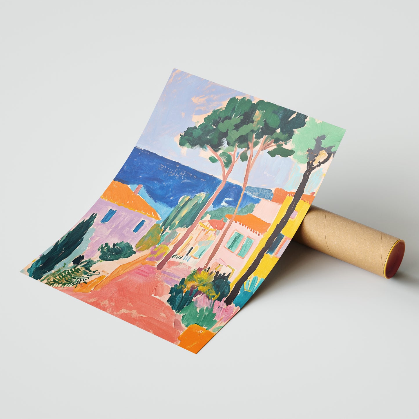 Mediterranean Dream: Sunlit Coastal Village Art Poster