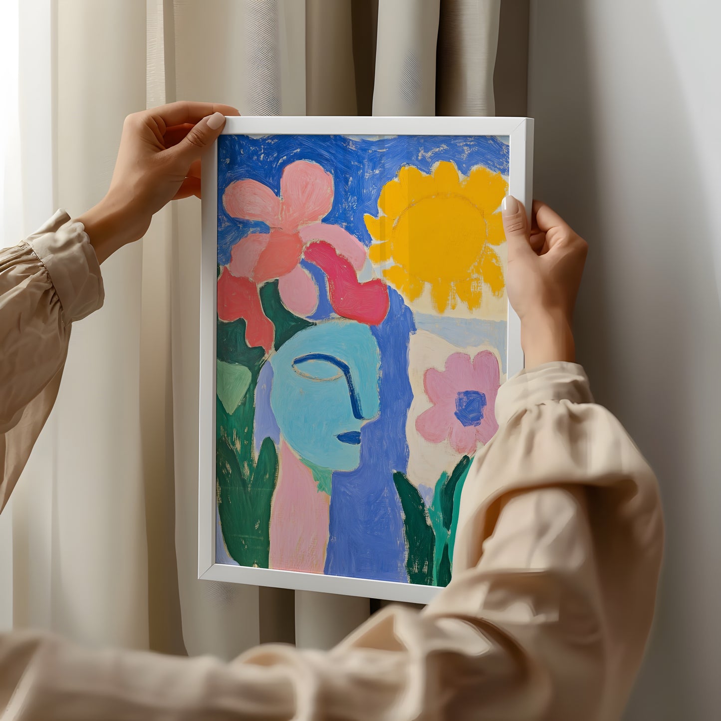 Azure Contemplation - Floral Serenity