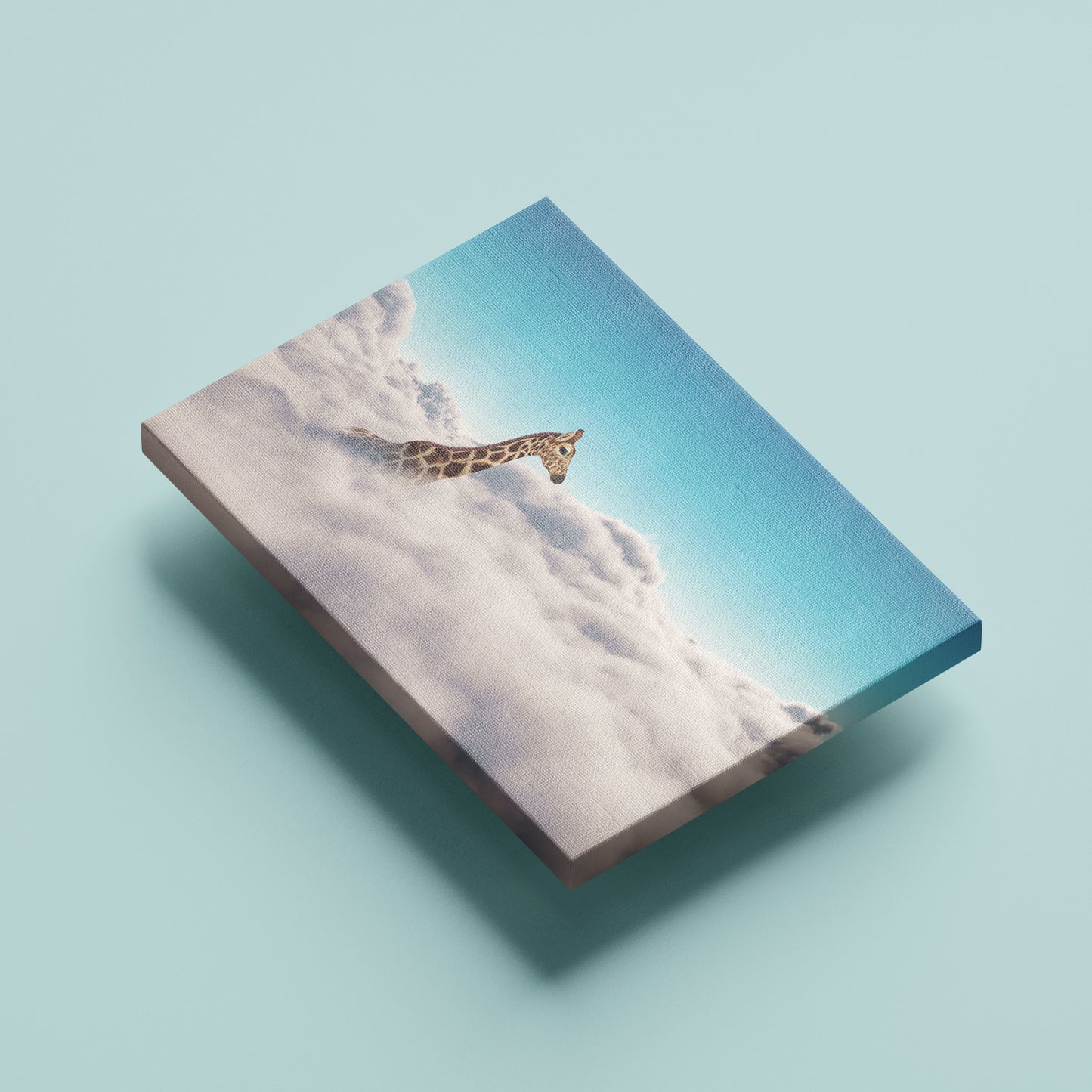 Sky High Dreams: Giraffe Above the Clouds Surreal Art Poster