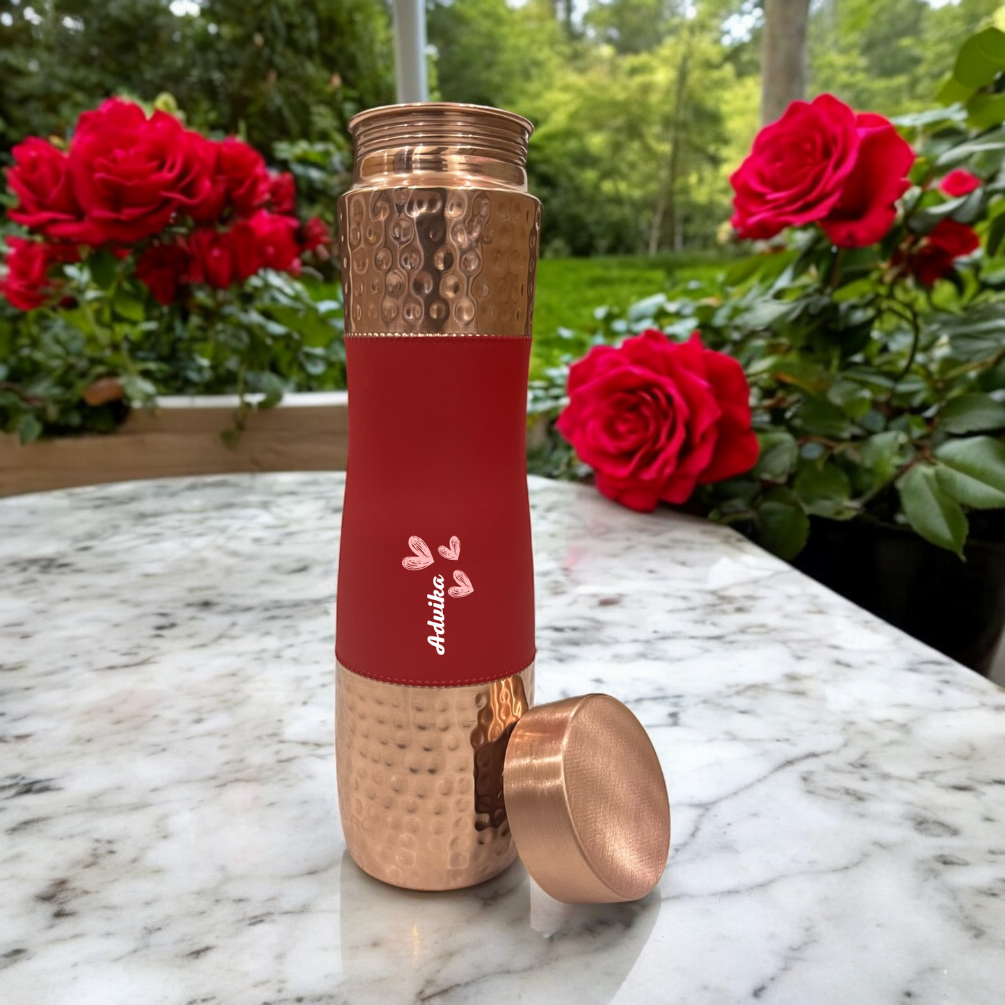 Valentine's Day Gift Hamper for Her – Personalized Copper Bottle, Heart Bouquet, Scented Candle & Lindt Chocolate