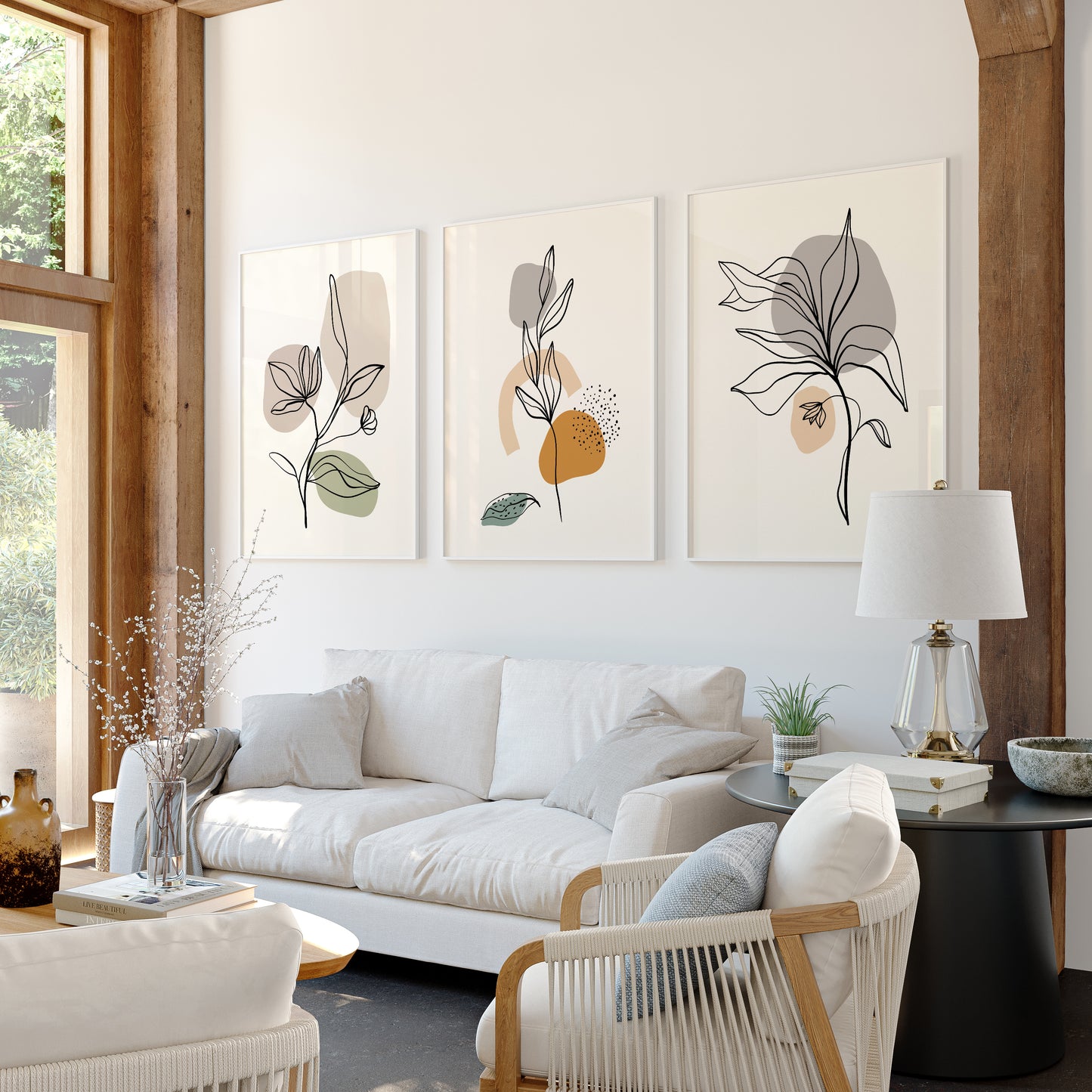 Minimalist Elegant Floral Line Art Trio – Wall Art Set