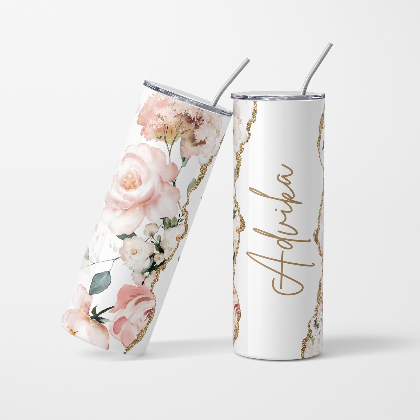 CLINK - Personalized 600 ml Stainless Steel Tumbler with Floral Design