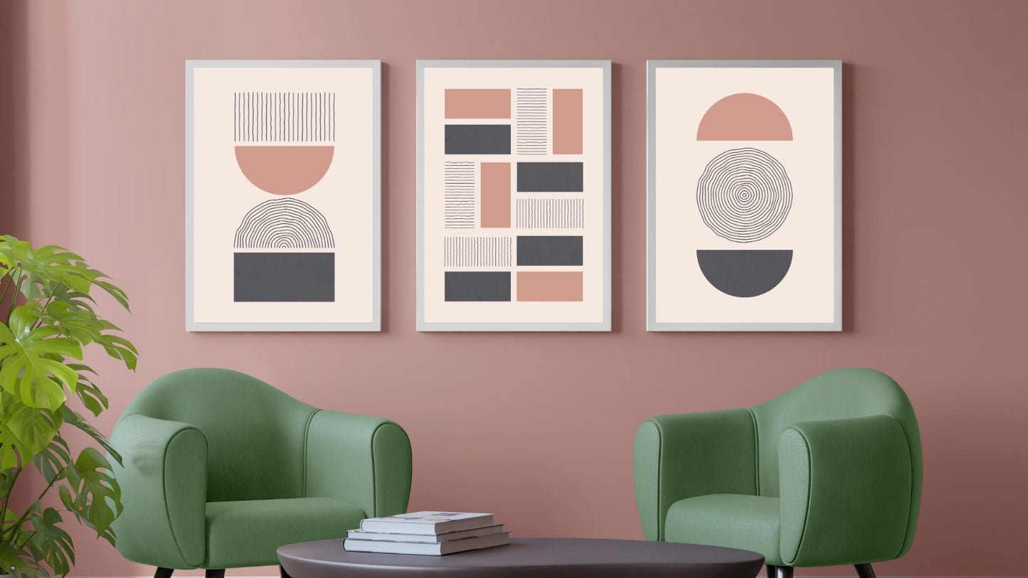 Geometric Abstract Minimalist Hand Drawn Wall Art (Set of 3)