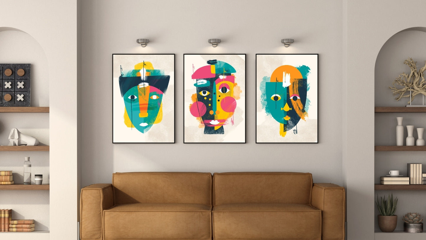 Face Portrait Abstract Illustration Designs (Set of 3)