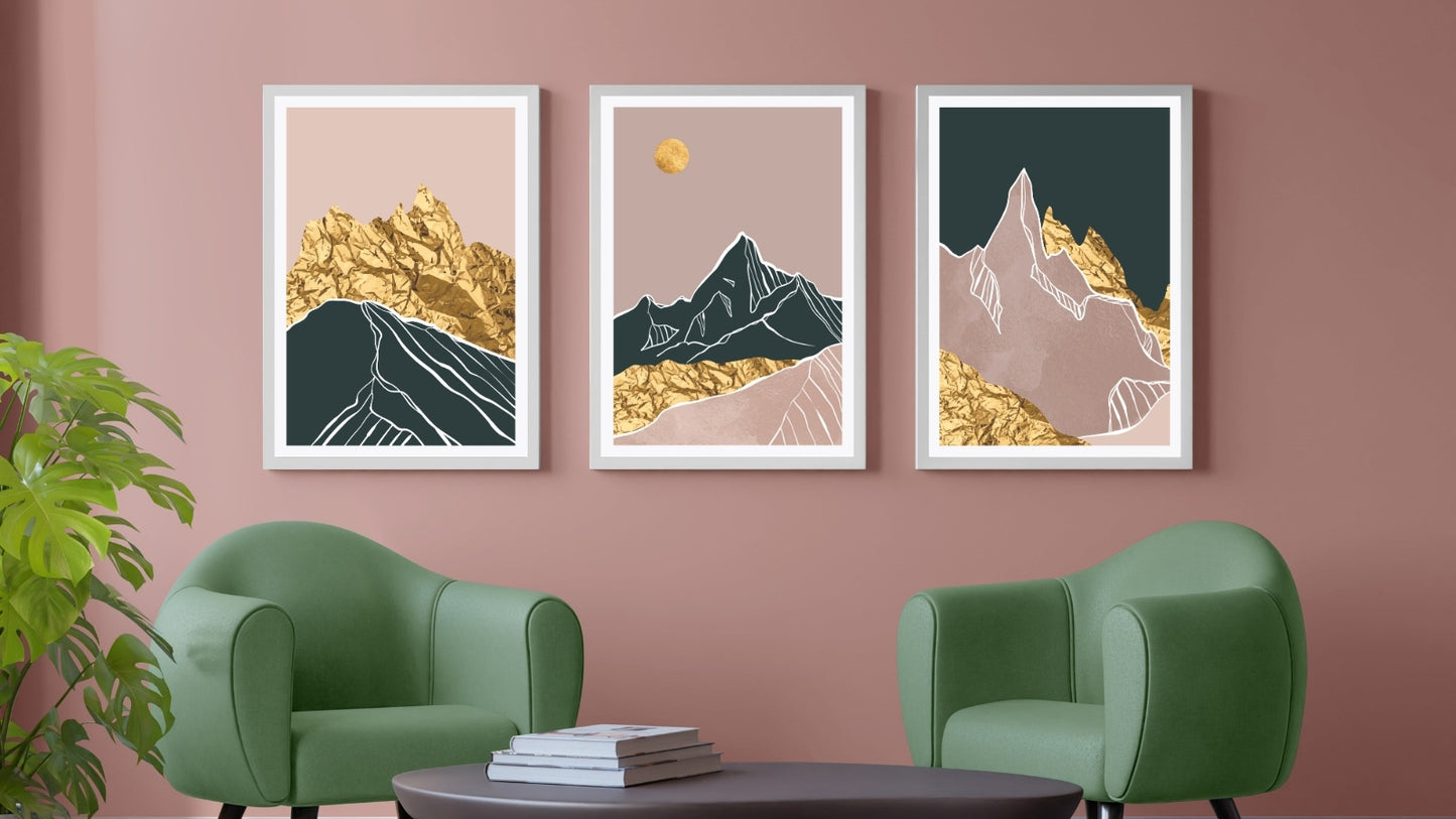 Luxury Gold Mountain Wall Art (Set of 3)