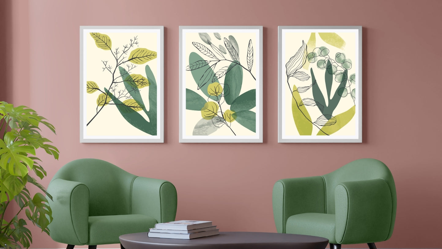 Water Color Boho Foliage Abstract Line Art (Set of 3)
