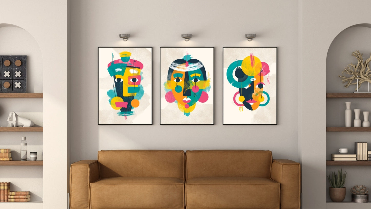 Face Portrait Abstract Illustration Designs (Set of 3)