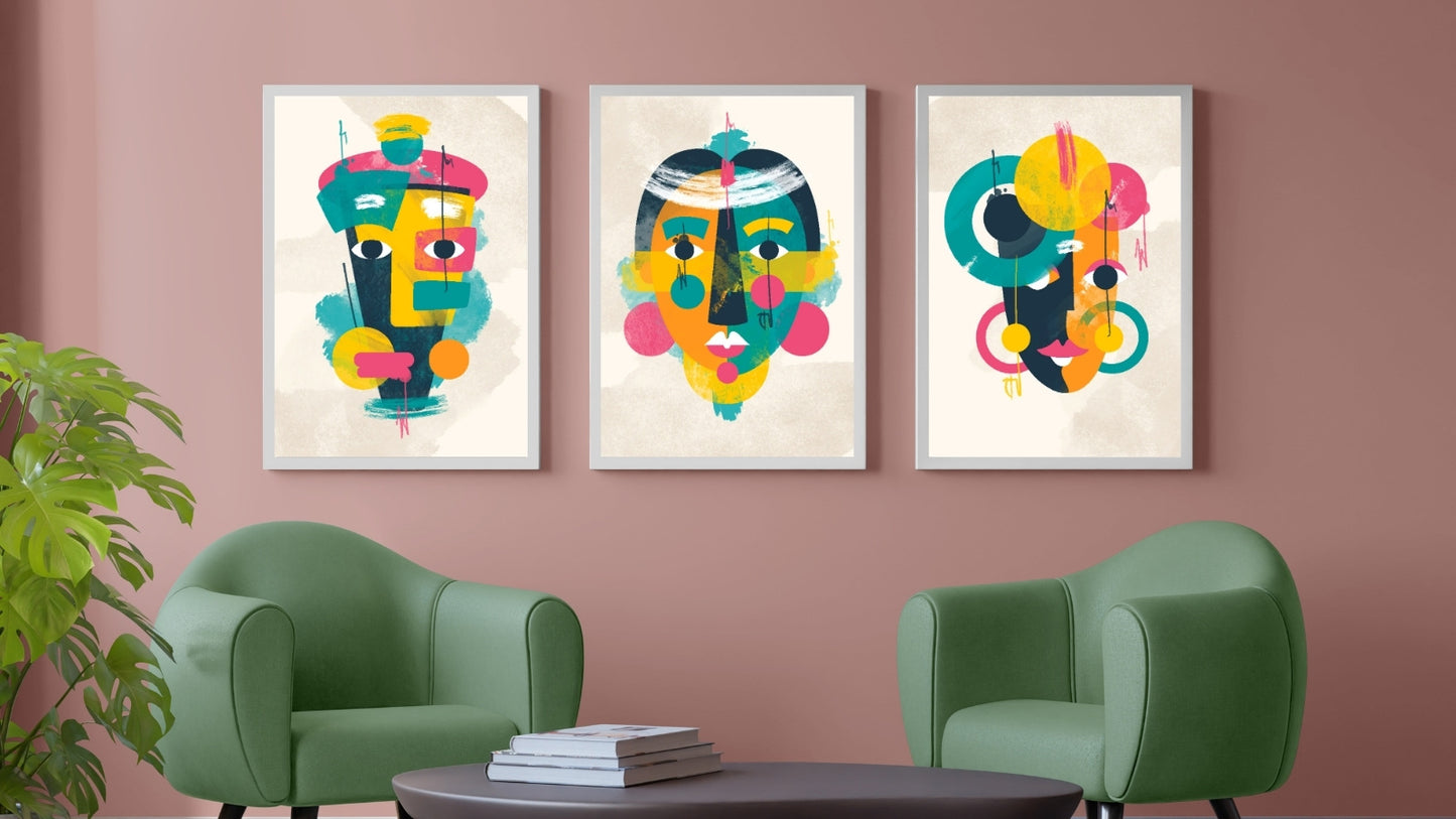 Face Portrait Abstract Illustration Designs (Set of 3)