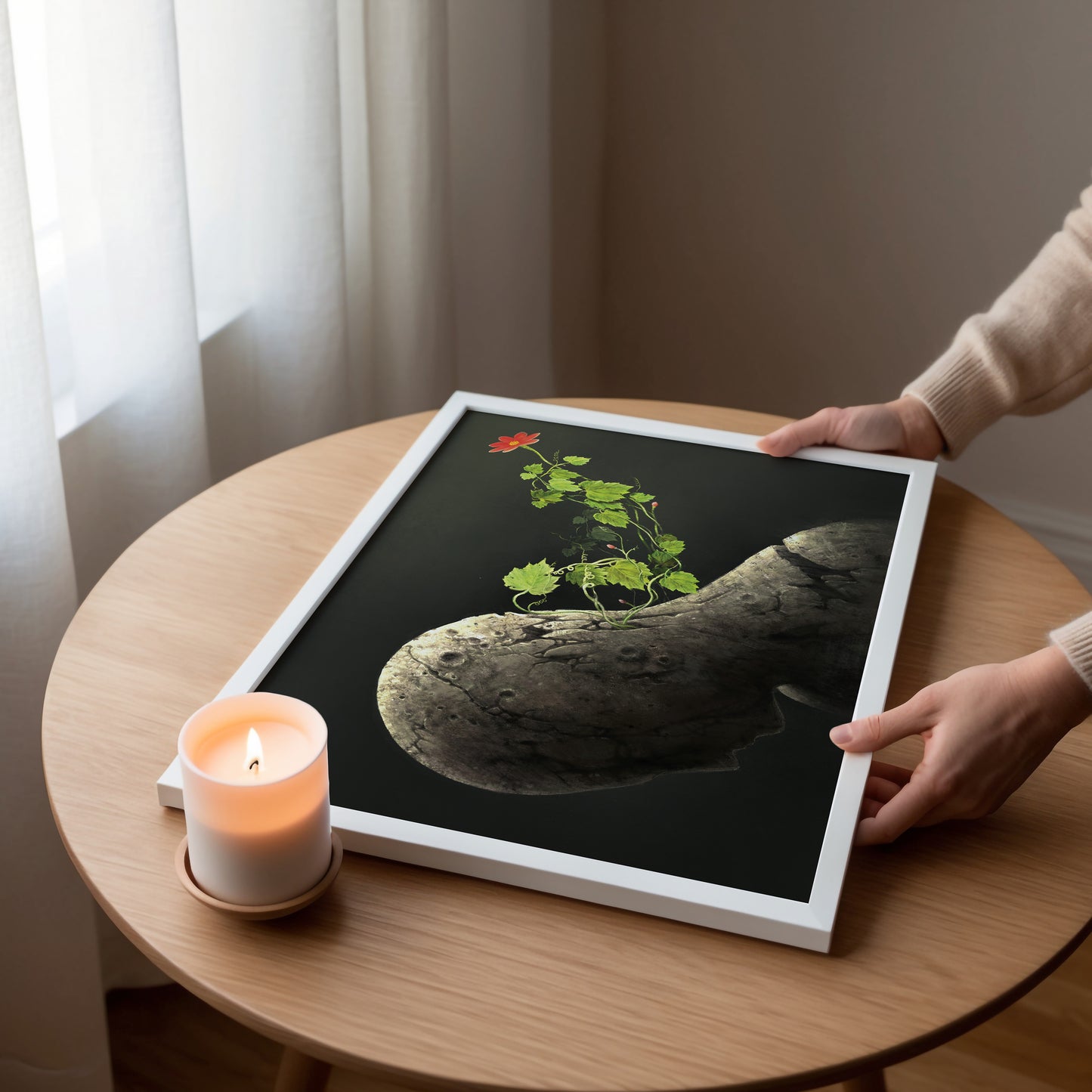 Bloom of Thought – Surreal Stone Head Poster