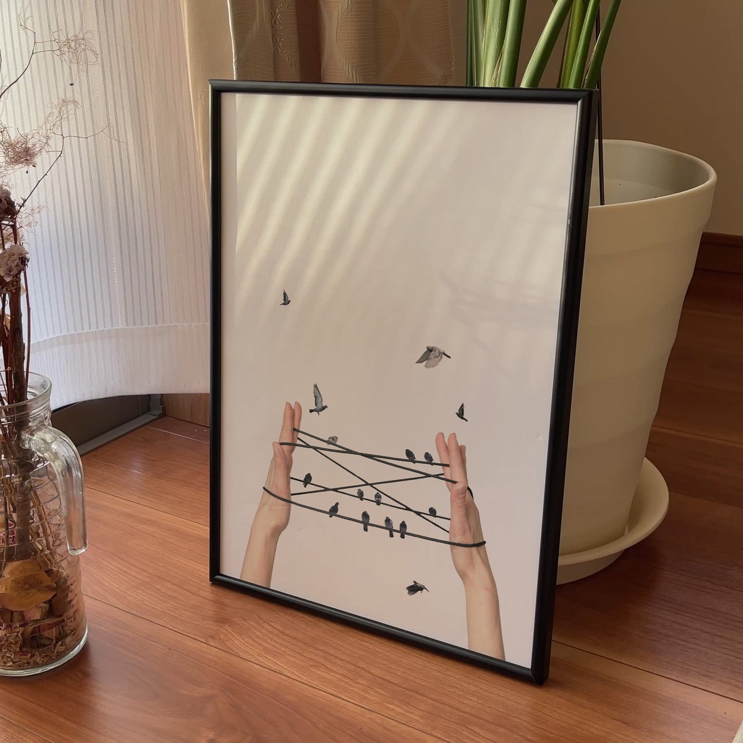 Tangled Freedom – Surreal Bird & String Art Poster