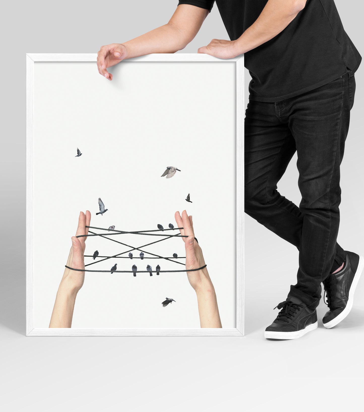 Tangled Freedom – Surreal Bird & String Art Poster