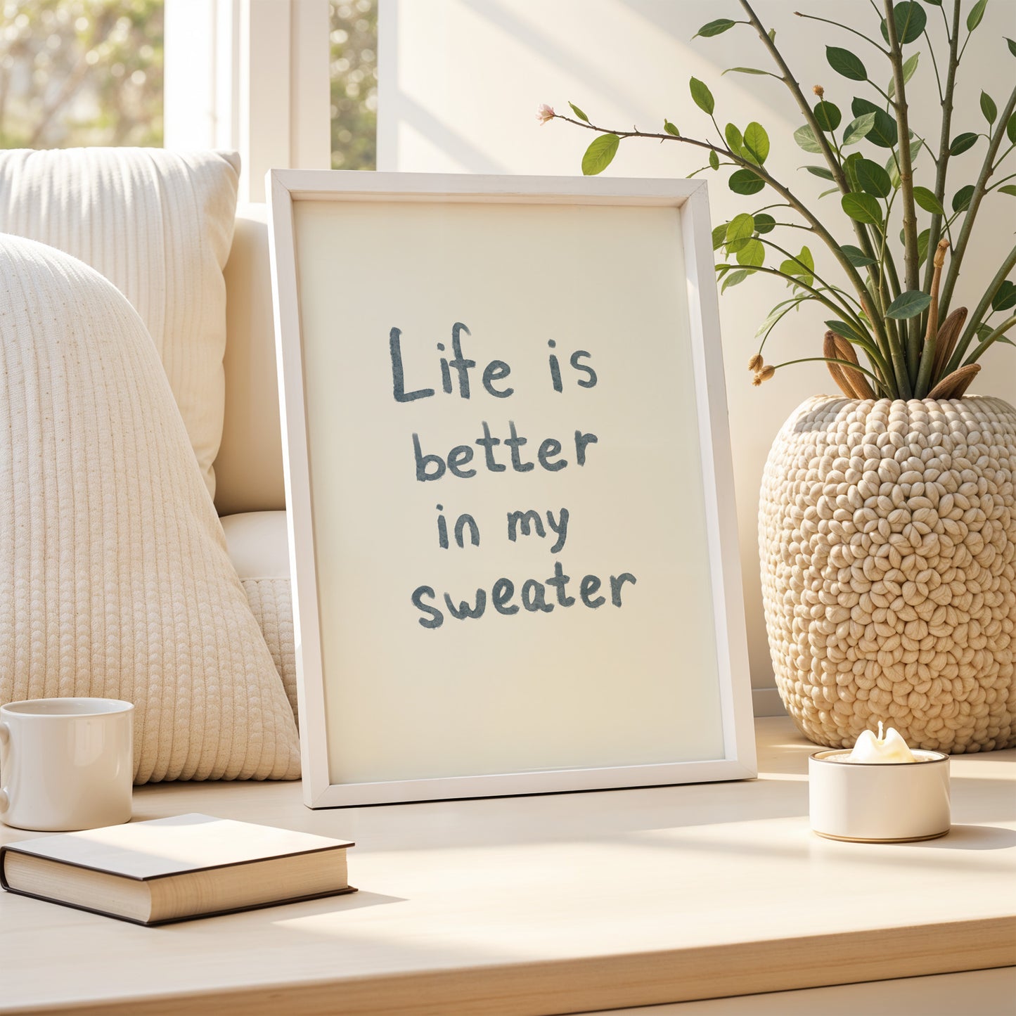 "Life is Better in My Sweater" Cozy Quote Art Poster