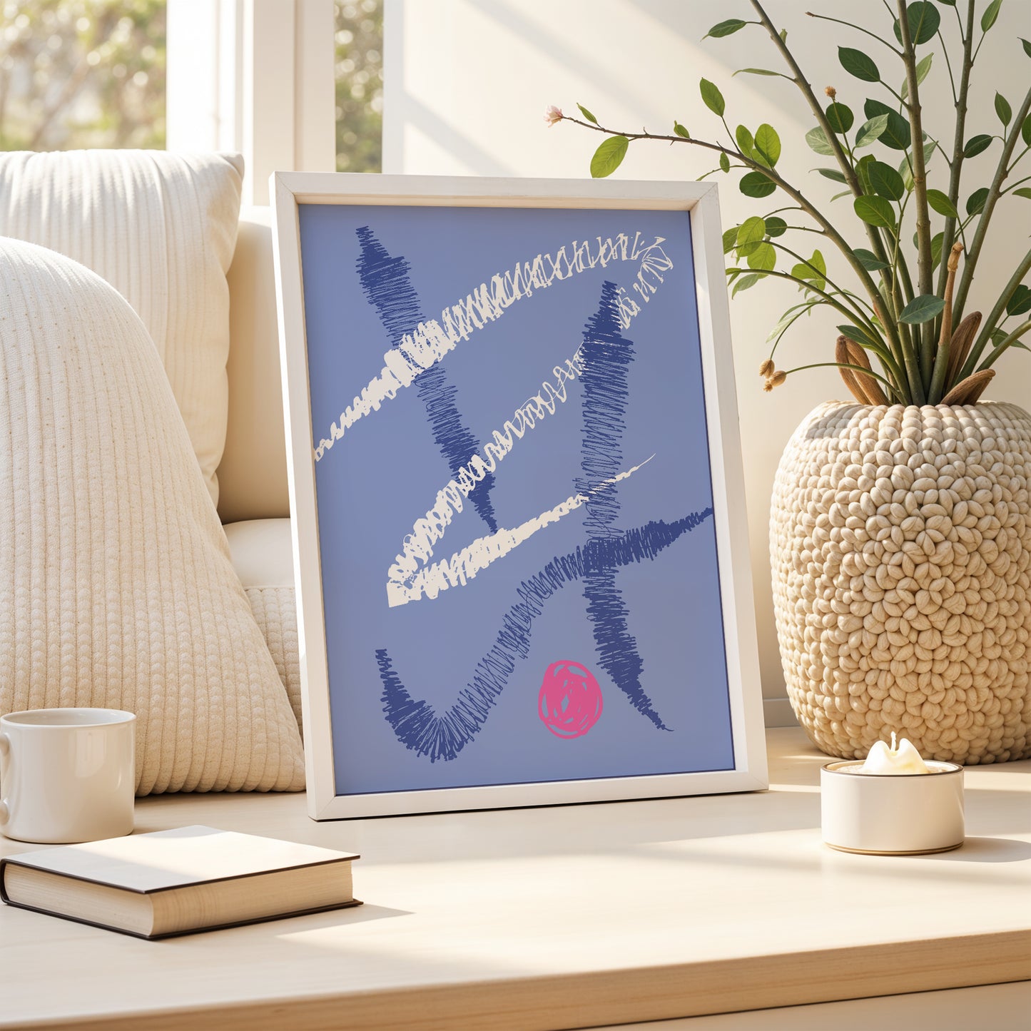 Blue & White Chaos – Abstract Modern Art Print