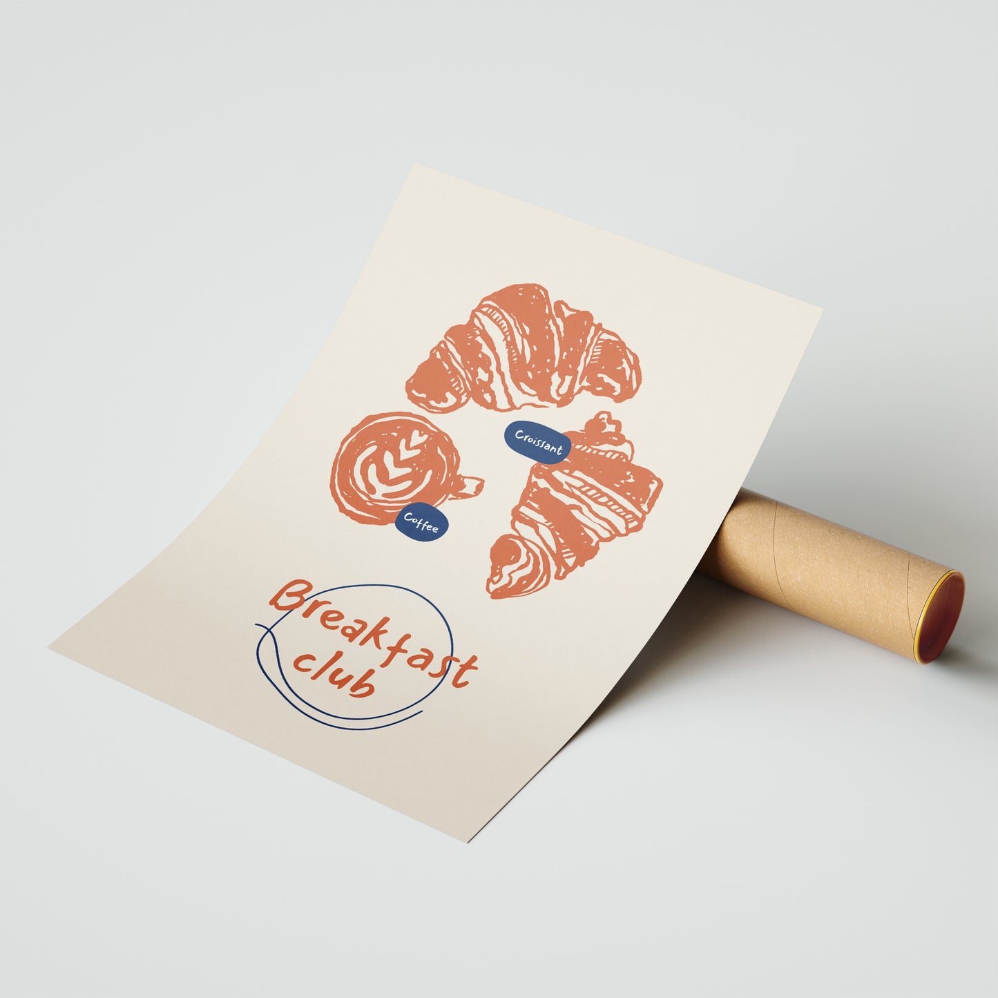 Breakfast Club – Croissant & Coffee Art Poster