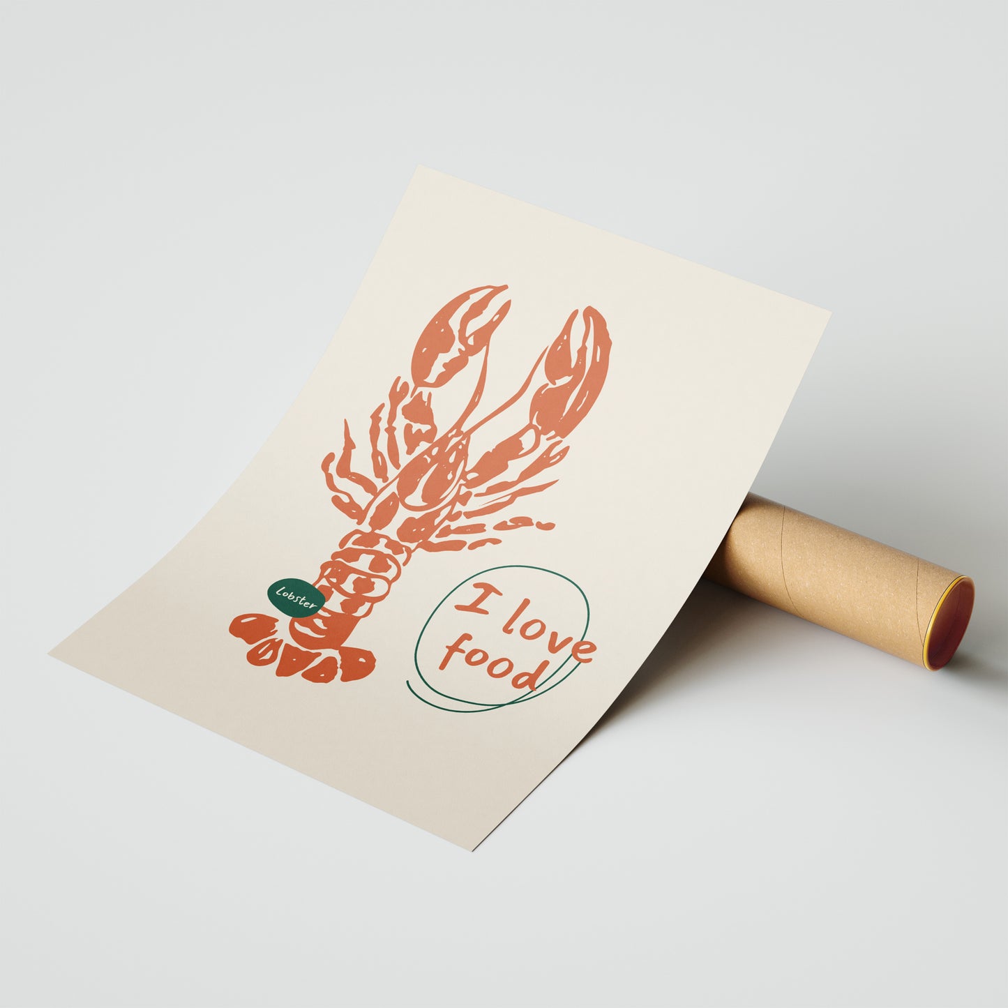 "I Love Food" - Modern Lobster Art Print | Kitchen & Dining Wall Decor