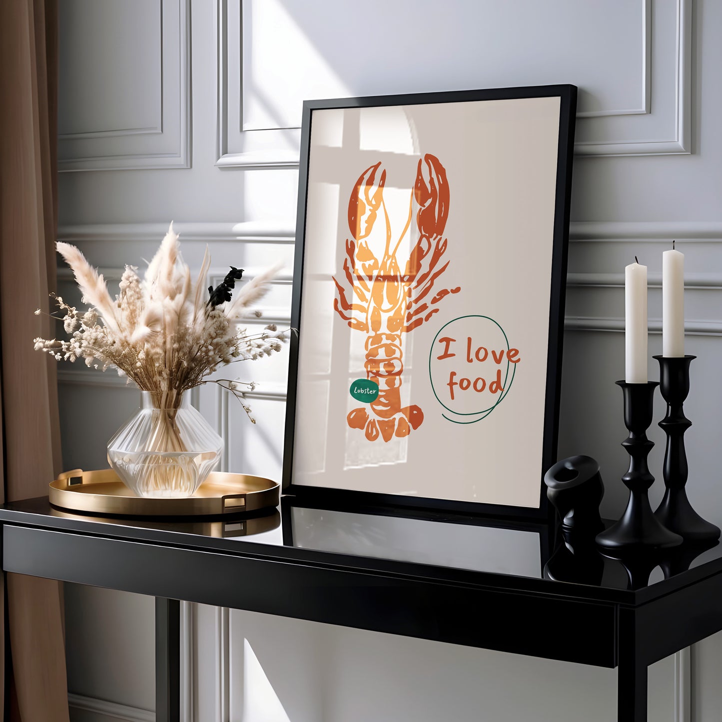 "I Love Food" - Modern Lobster Art Print | Kitchen & Dining Wall Decor