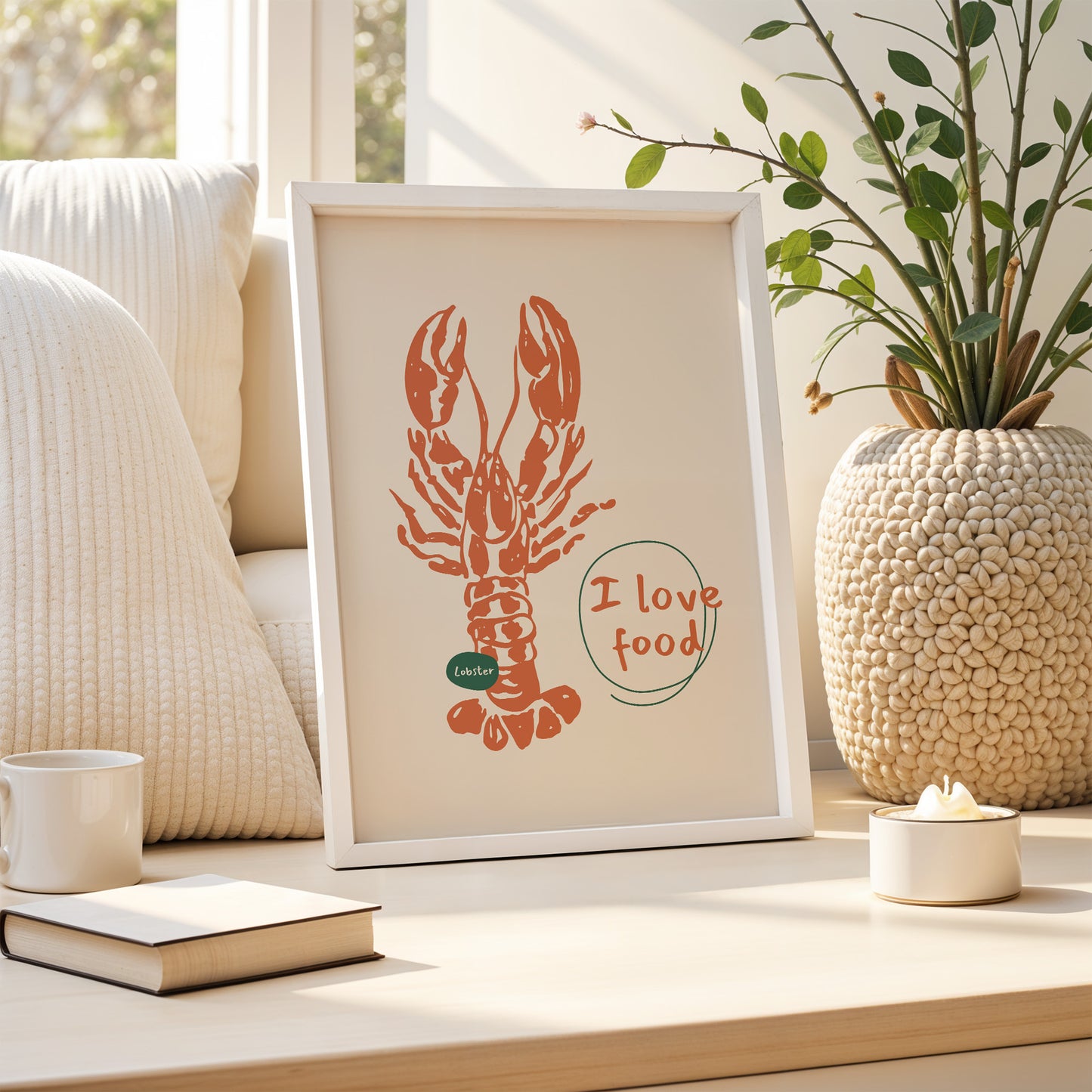 "I Love Food" - Modern Lobster Art Print | Kitchen & Dining Wall Decor