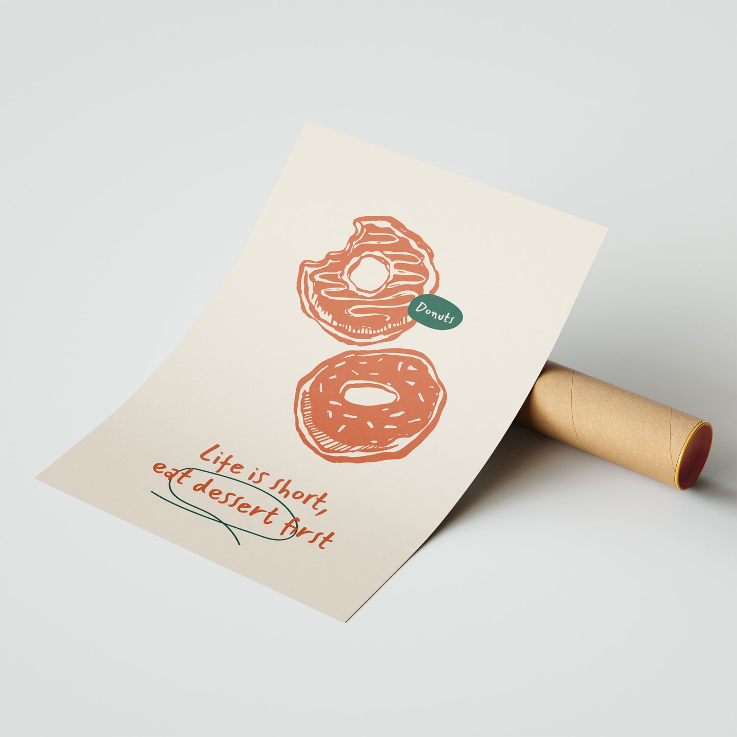 "Life is Short, Eat Dessert First" – Playful Donut Quote Poster