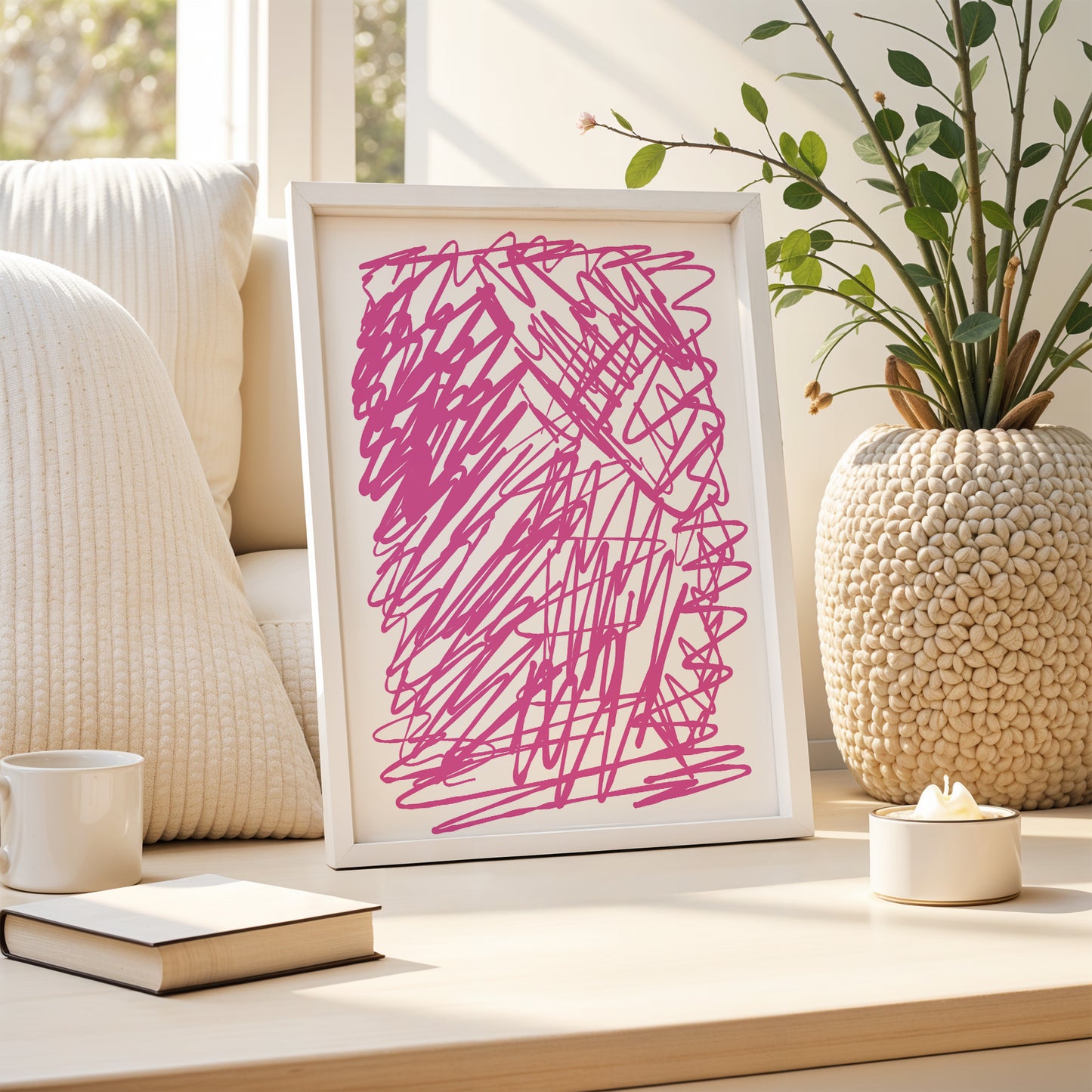 Creative Chaos – Abstract Pink Scribble Art Print
